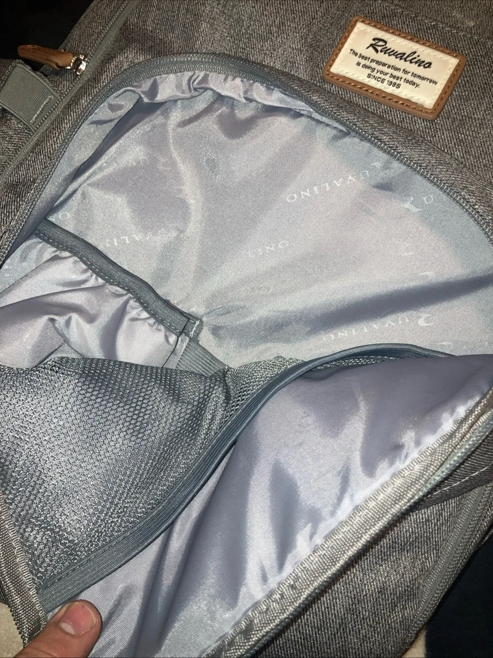 Rivalino canvas back pack nwot , 5 zip pockets , adult medium size,gray